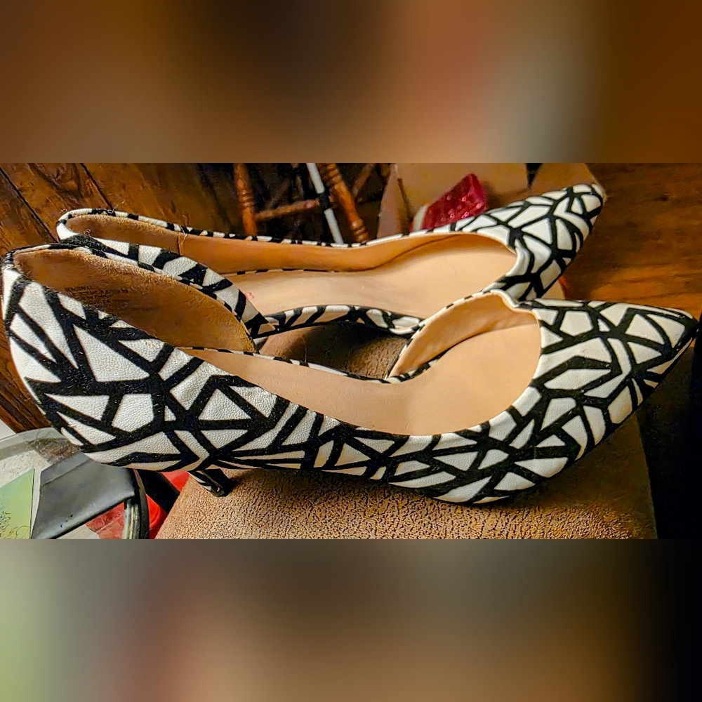 JustFab Black & White Mosaic Pointed-Toe Heels